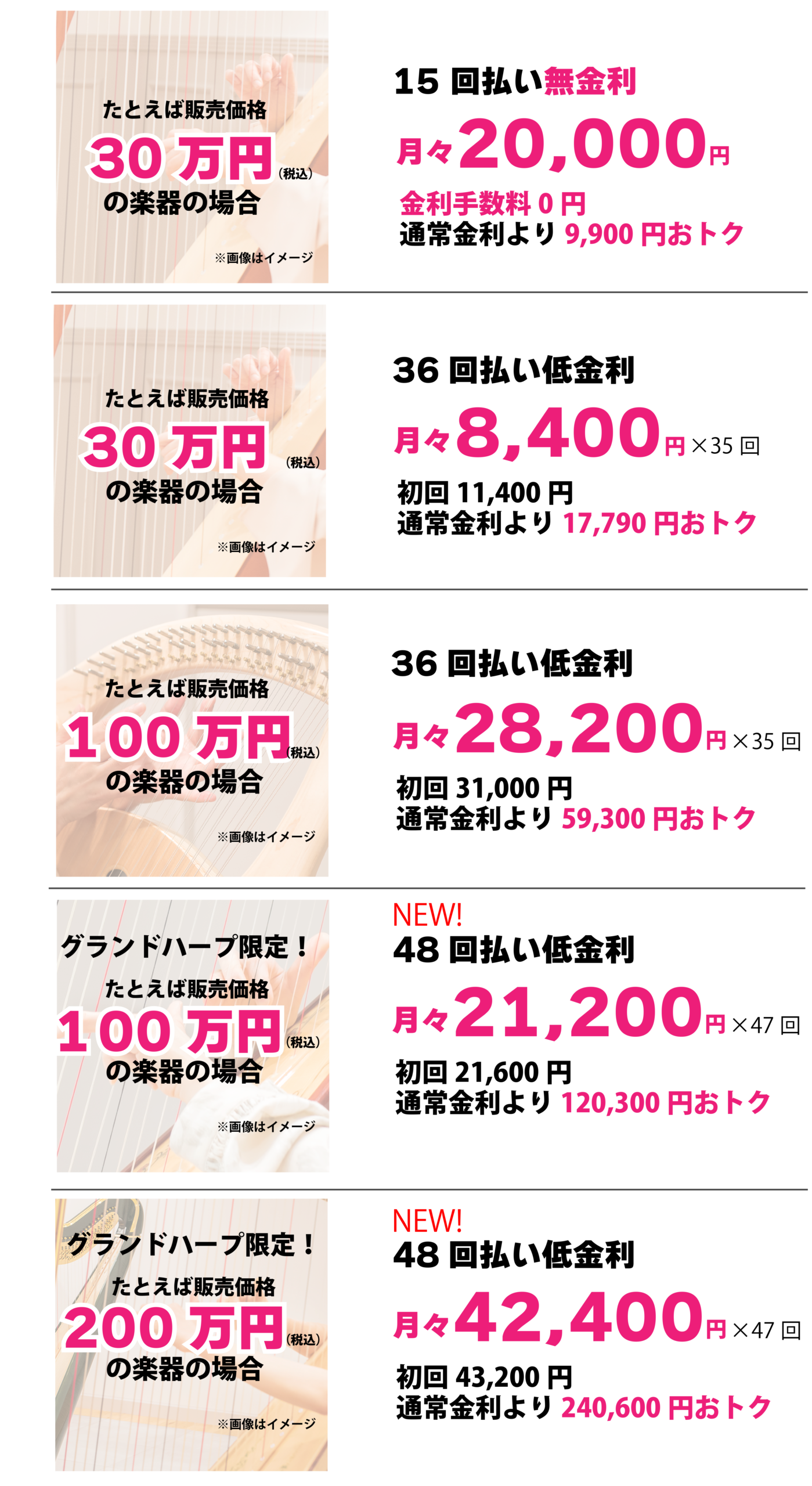 ローン特別金利プランの支払い例一覧