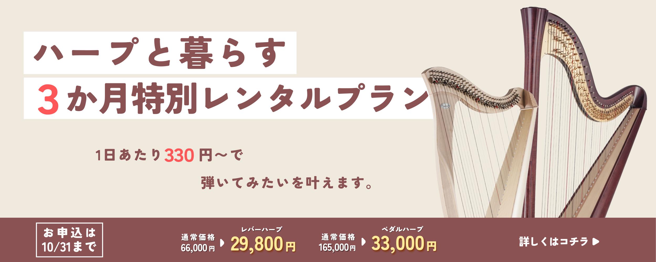 【期間限定・レンタル】ハープと暮らす3か月！特別レンタルプランが登場！