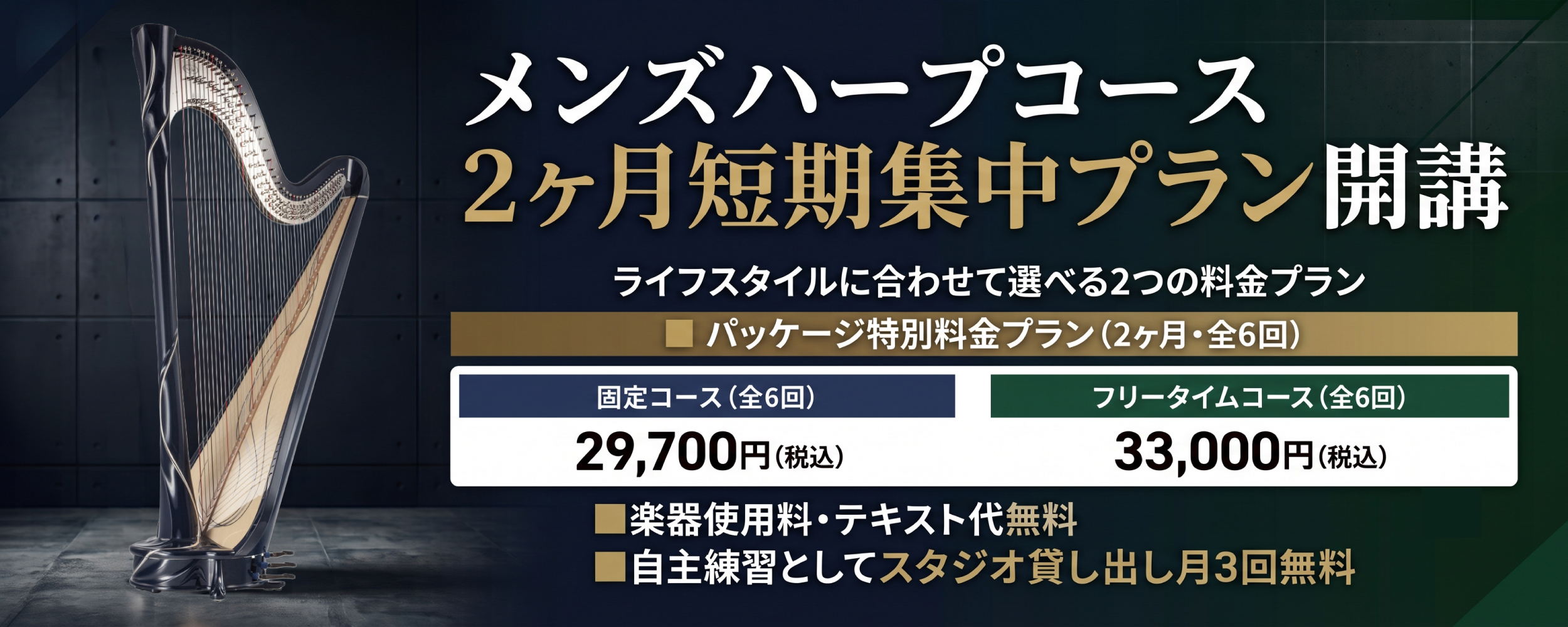 メンズハープコース 2 ヶ月短期集中プラン 開講